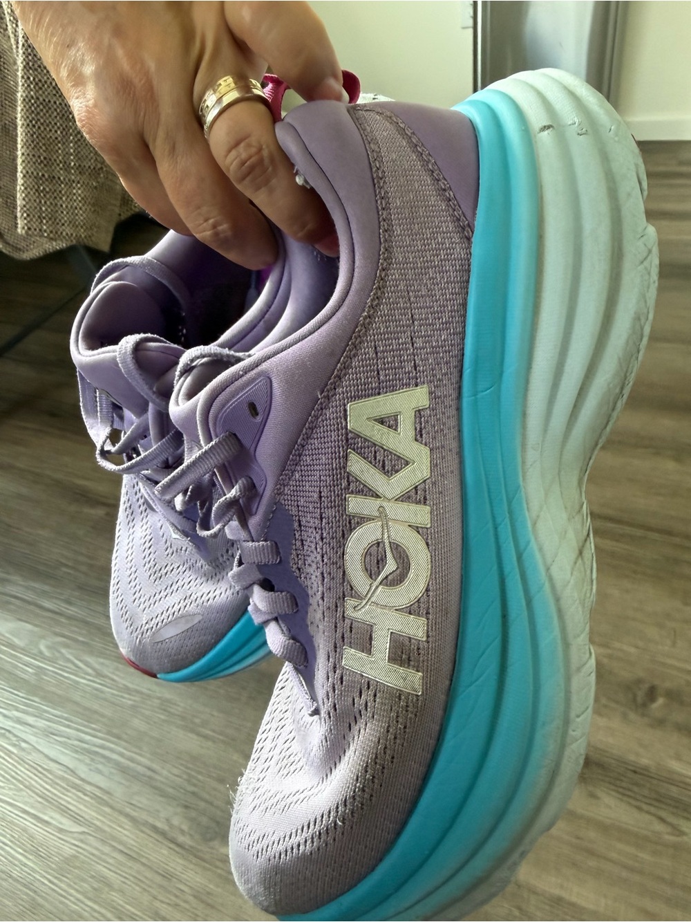 Hoka Women’s Lavender and Aqua Athletic Running Shoes - Picture 2 of 9